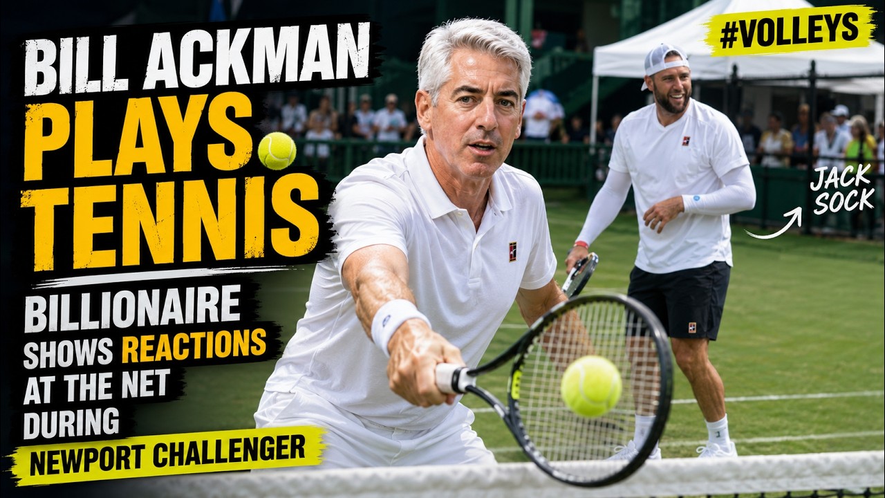 Bill Ackman plays tennis | Billionaire shows reactions at the net during Newport Challenger #volleys