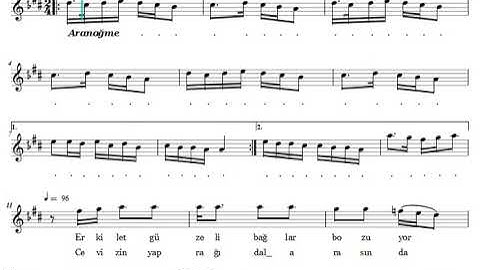 Thumbnail of Erkilet Güzeli Bağlar Bozuyor  - Nota Eşliğinde Karaoke (Ahenk: Kız Neyi - 4 Ses - B)