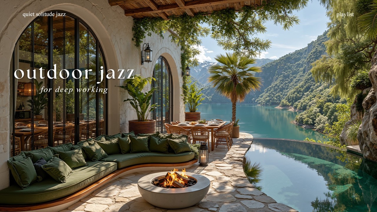 Relaxing Outdoor Coffee Shop Jazz Music - Tranquil Jazz Melody & Nature Sounds for Deep Working