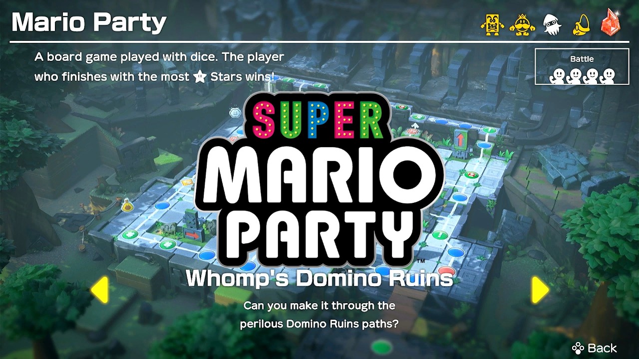 Super Mario Party: Whomp's Domino Ruins| Peach vs Mario vs Luigi vs Rosalina