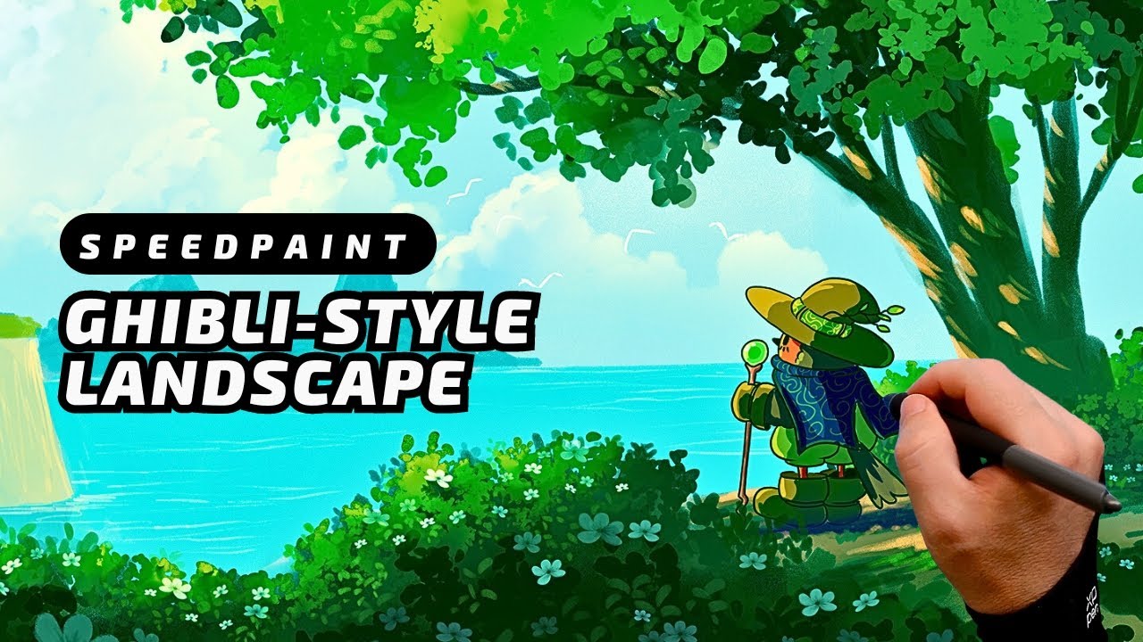 PHOTOSHOP LANDSCAPE DRAWING Ghibi Style Process