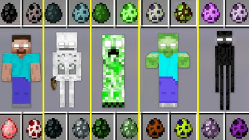 HOW SUMMON FROM EGGS HEROBRINE SKELETON ZOMBIE ENDERMAN CREEPER MOBS HOW TO PLAY MINECRAFT Battle