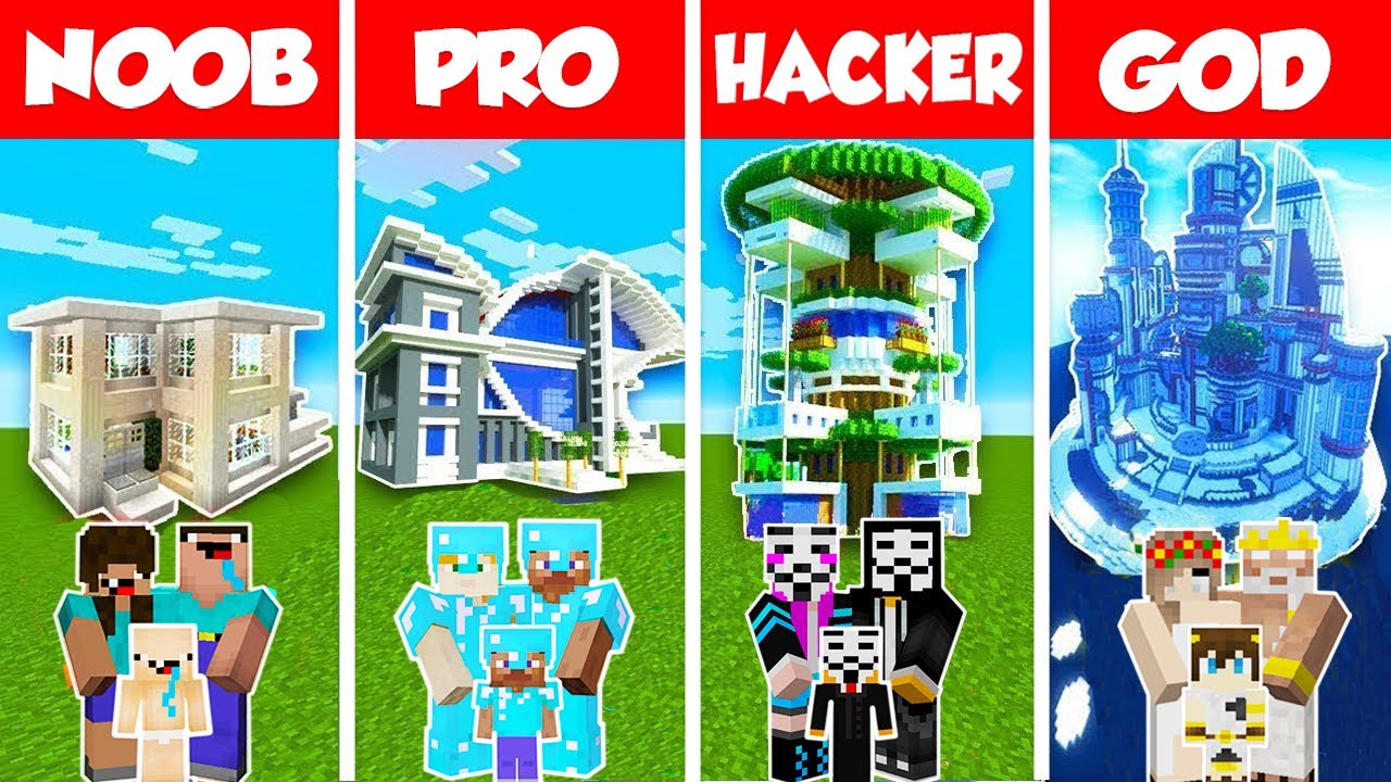 Minecraft NOOB vs PRO vs GOD: BUILDING IDEAS FOR MODERN HOUSE CHALLENGE in Minecraft