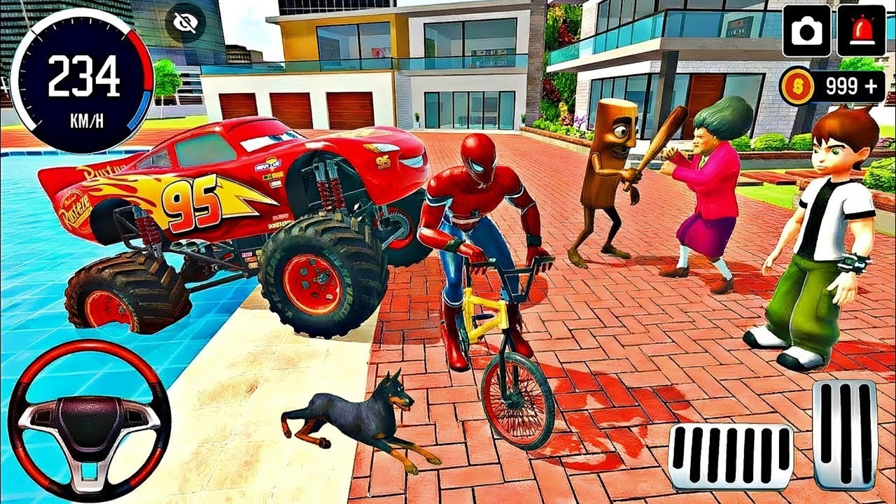 🥰 Spiderman Mc Queen Car 🦚 Thung Thung & Scary Teacher Fight 🎊 Police Modified Car Showroom 🎉