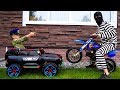 Funny senya unboxing and playing police car ride on power wheel police car and pit bike