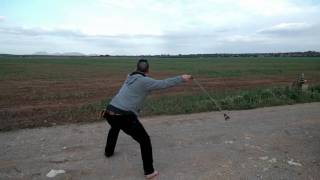 Uwe slinging for distance in slo mo, Mallorca