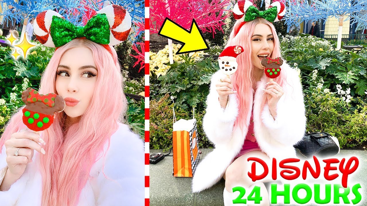 I Only Ate Disneyland Christmas Food For 24 Hours Leah Ashe Vlog - i only ate pink food for 24 hours roblox roleplay