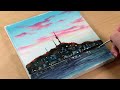 Night tower view / Landscape / Acrylic painting / PaintingTutorial / Painting ASMR