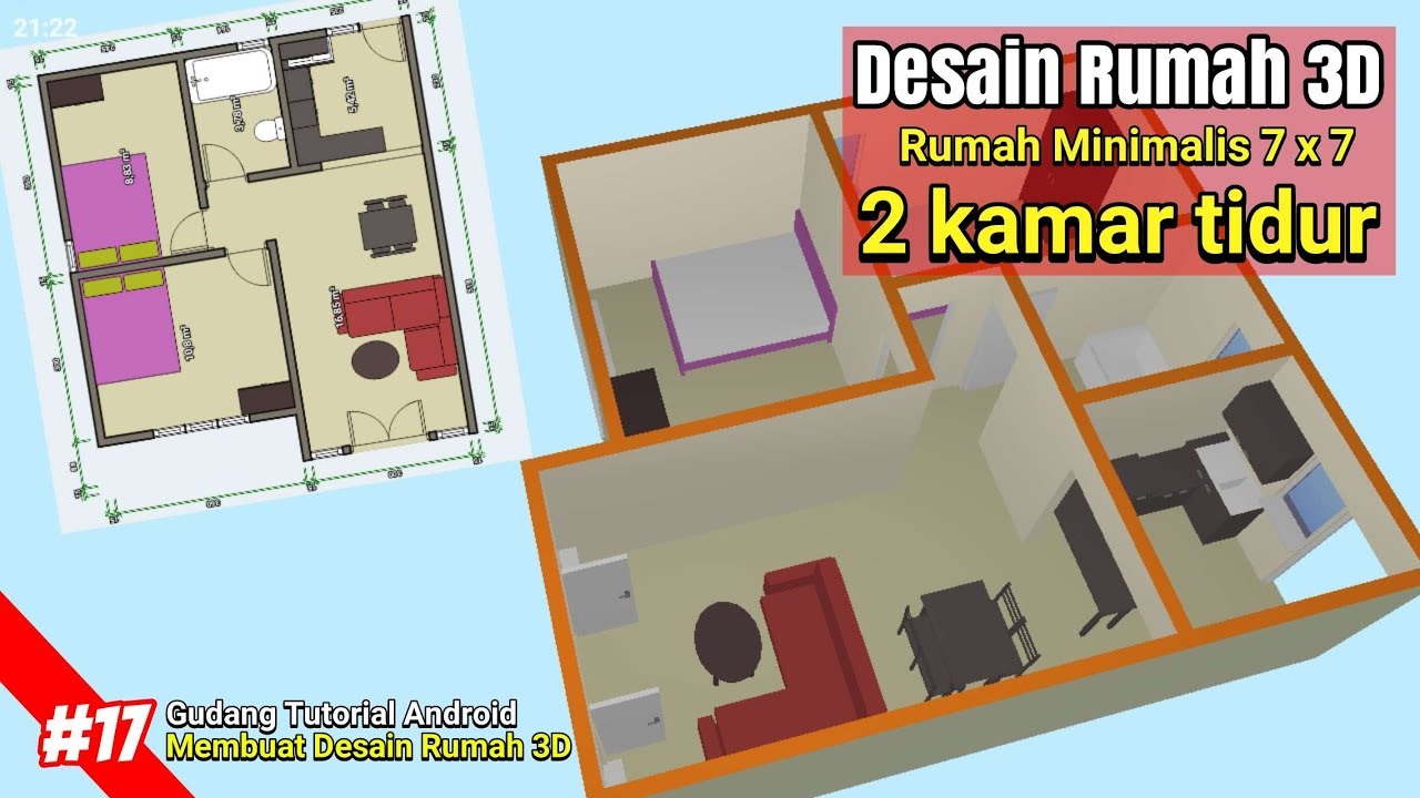 Membuat Desain Rumah Minimalis 1 Lantai 2 Kamar 7x7 Gudang