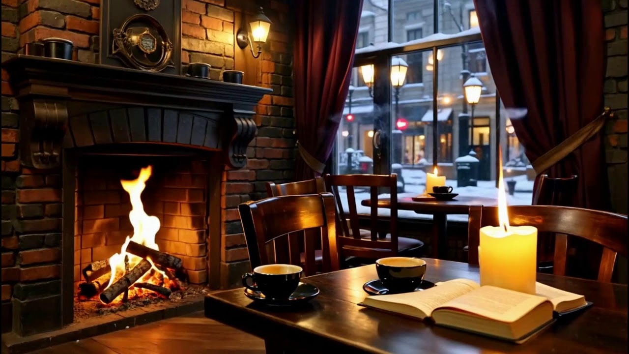 🎷 Cozy Jazz Night by the Fireplace | Warm Coffee Shop Ambience for Calm & Focus