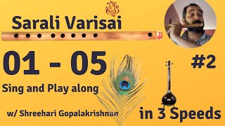 Carnatic Music Sarali Varisai Practice 1 - 5 in 3 Speeds -(Notes in Subtitles ) Play or Sing along