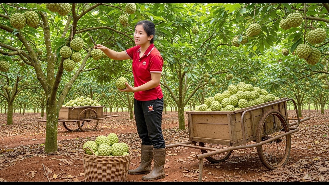 Full Video Epic Custard Apple Harvest & Market Chao Eggplant, Black Coconut, Gac Fruit