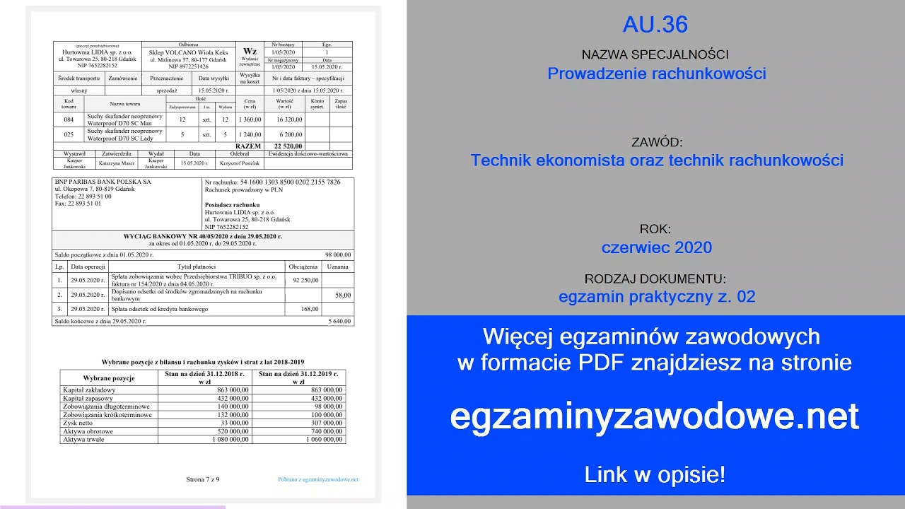 Egzamin Zawodowy Technik Rachunkowości 2015 Egzamin zawodowy praktyczny z. 02 AU.36, Prowadzenie rachunkowości