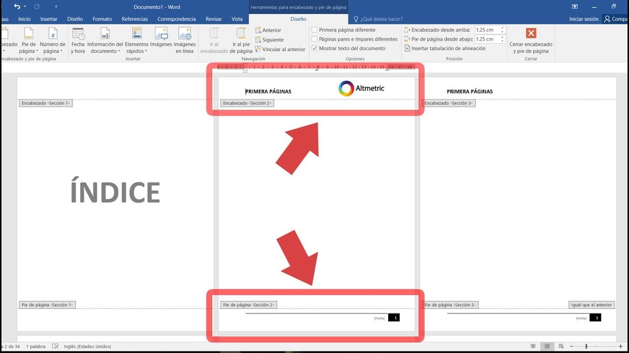Como hacer encabezados y pie de página diferentes en word 2016 - YouTube