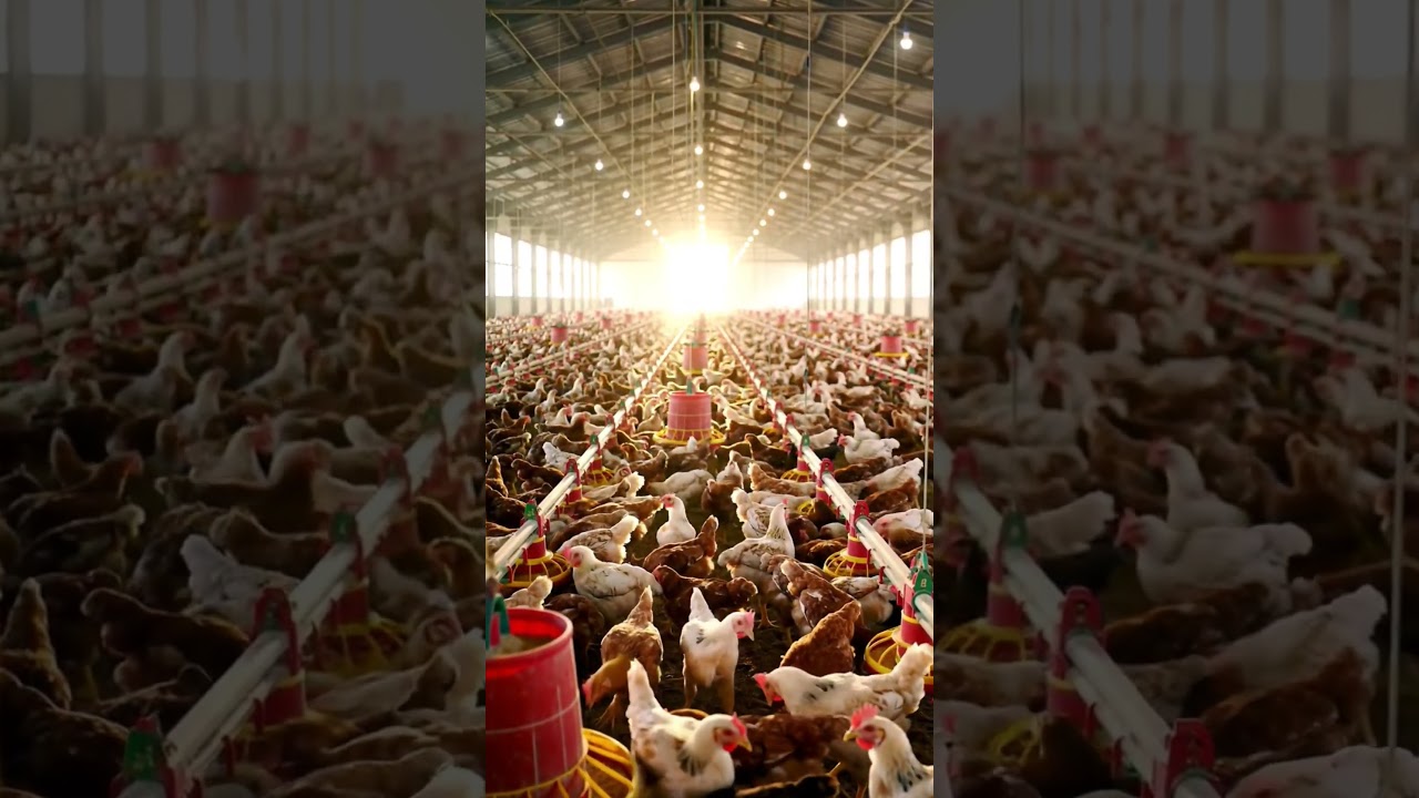 Stunning Sunrise at a Modern AI Chicken Farm 