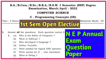 1st Sem Computer Science ( C Programming Concepts ) Open Elective Annual Exam Question Paper 2022