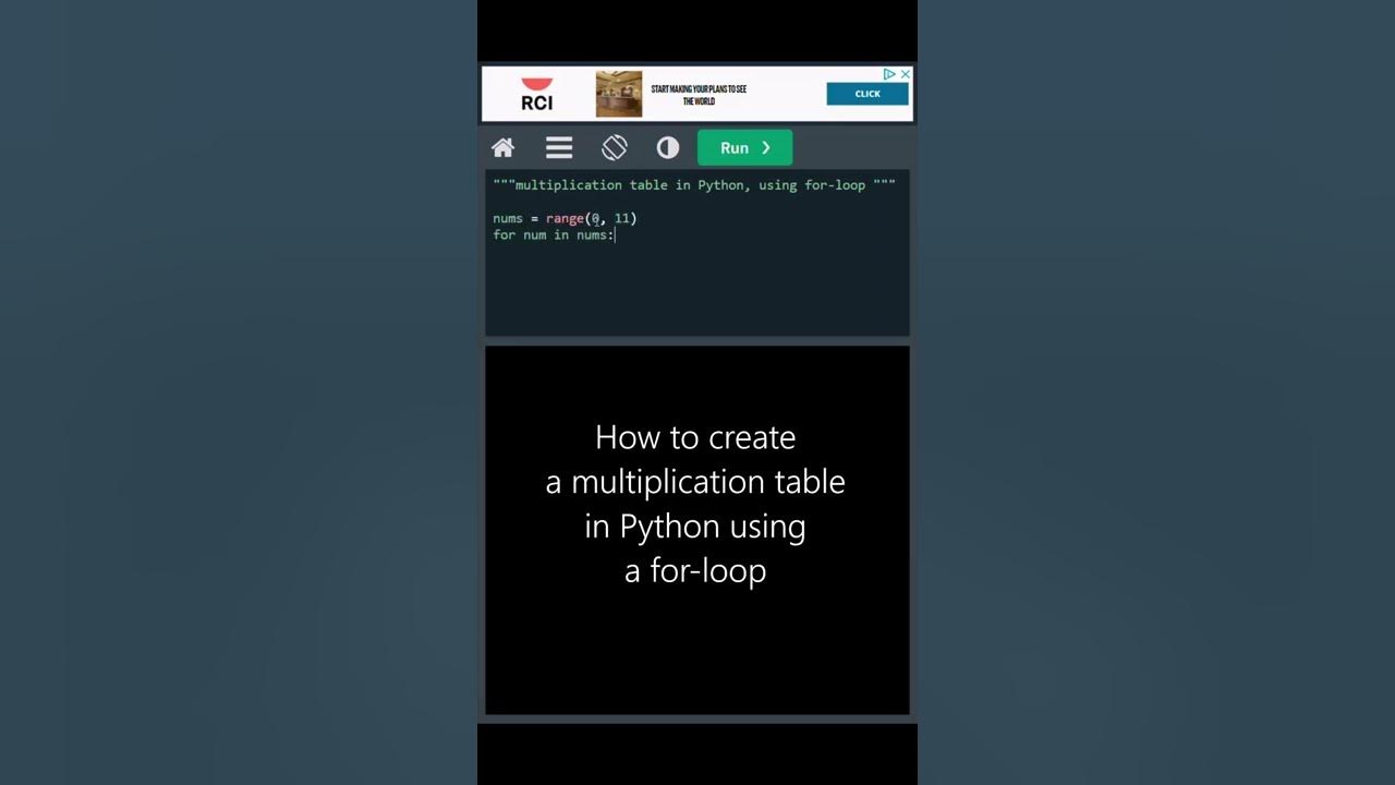 how to create multiplication table in Python using a for-loop, #shorts ...