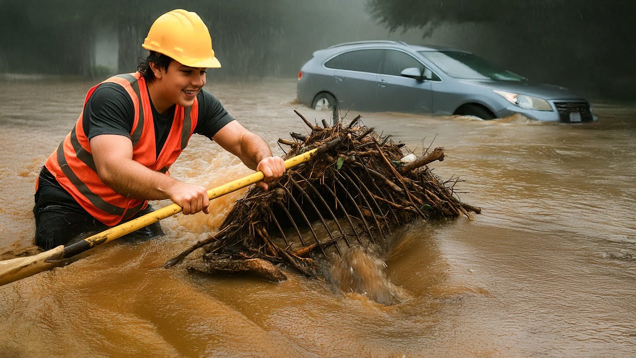 Draining a Flooded Street One Clogged Drain at a Time! - YouTube