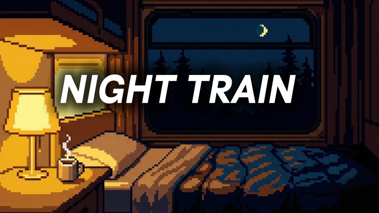 Night Train Sounds & Sleep Story | Cozy Pixel Art Cabin (Dark Screen) 