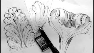 ⁣Как рисовать лист аканта. How to draw acanthus leaf