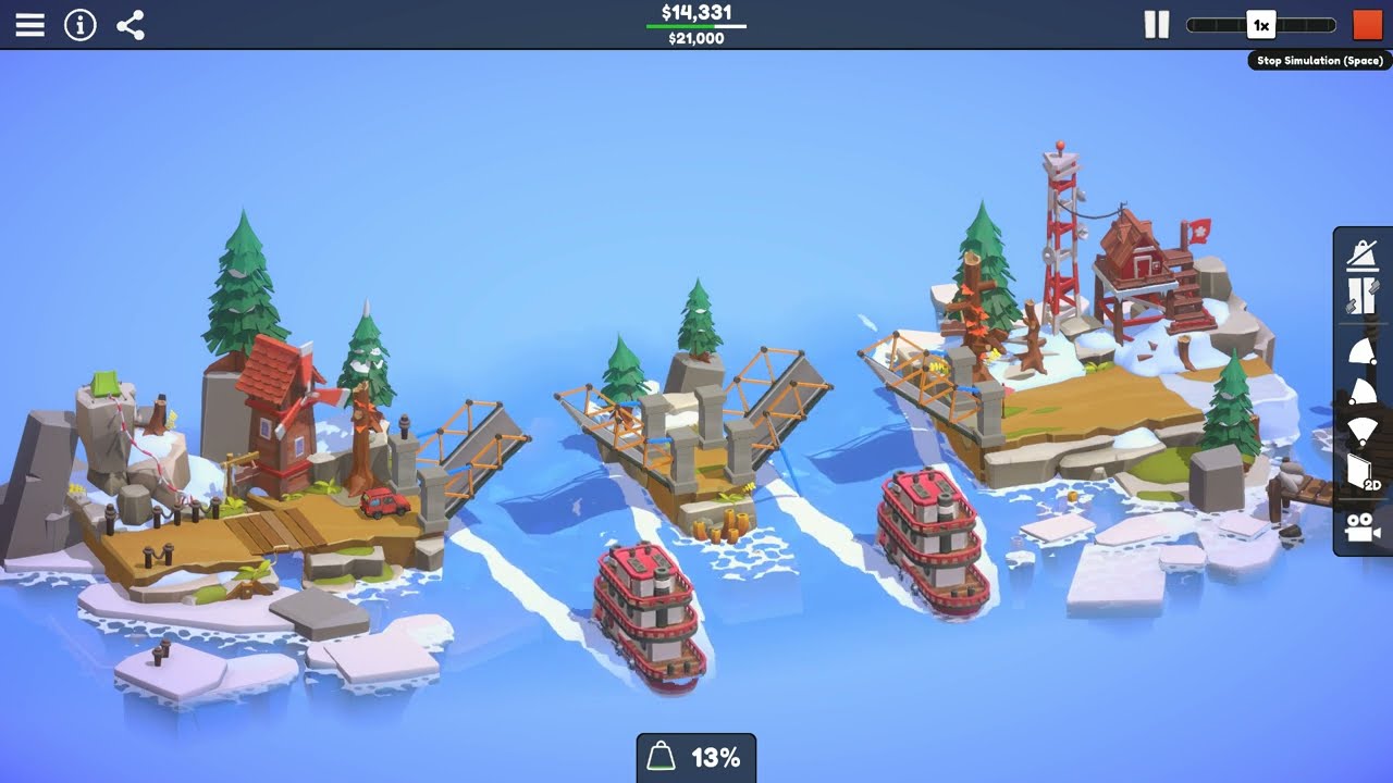 Poly Bridge Engineering - a Big Ship Comes Through This Rising Bridge | engineering puzzle