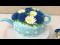 Торт Чайник с Цветами! ВАСИЛЬКИ из БЗК! Выравнивание торта! Cake Decorating Ideas!Красивый торт!