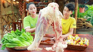 Cow leg is so big, we filet beef for cooking | Exercise with cow bone | Sros yummy cooking vlogs