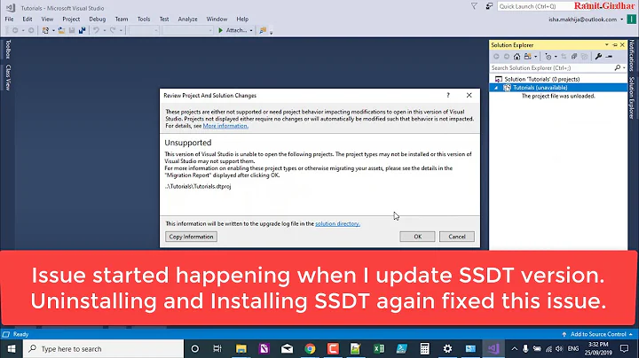 SSDT - The project types may not be installed or this version of Visual Studio may not support them