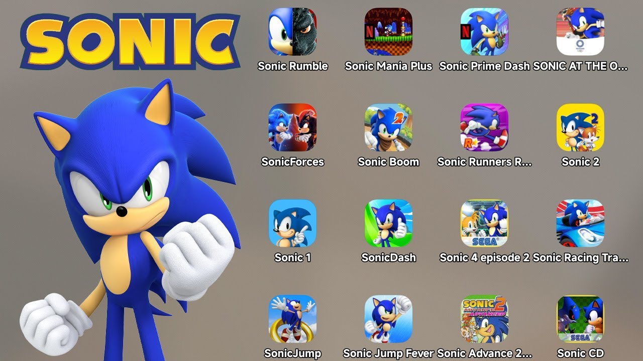 Sonic Rumble 2025,Sonic Mania Plus 2024,Sonic Prime Dash Netflix 2023,Sonic Forces 2017,Sonic Jump