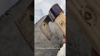 Кованый многослойный топор Витязь из дамасской стали. #music #knife #топор #axe #axes #damascus