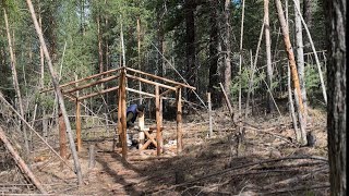 Building a Woodland Log Cabin with Plastic Wrap | Secret Bushcraft Survival Shelter in the woods