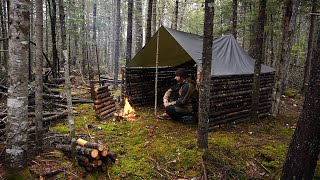 Solo Bushcraft Camping in Rain  Building Shelter after Storm ruined my tree fort