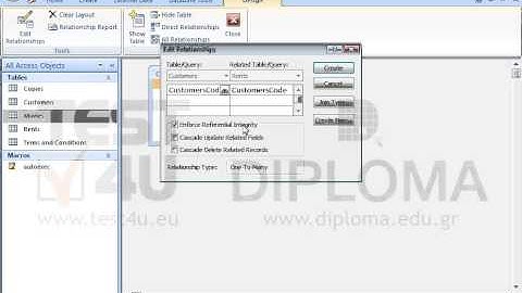Create a one-to-many relationship between the CustomersCode fields of the Customers and Rents...