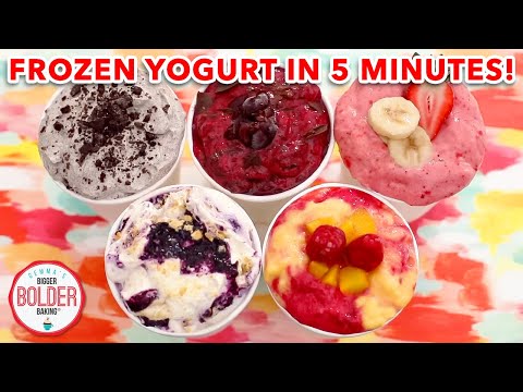 Homemade FROZEN YOGURT in 5 Minutes (No Ice Cream Machine): 5 New Flavors! Bigger Bolder Baking