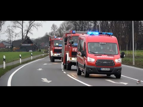 Einsatzfahrten freiwillige Feuerwehren Kreis Steinfurt zum Großbrand in Emsdetten