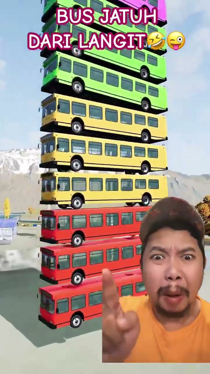 BUS BERWARNA JATUH DARI LANGIT!? #shortsfeed #shorts #reaction #bus #beamngdrive
