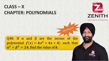 If α and β are the zeroes of the polynomial f(x)=kx^2+4x+4) such that α^2+β^2=24, find the value....
