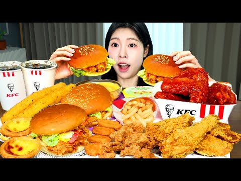 ASMR MUKBANG| KFC 햄버거 양념치킨 치즈스틱 먹방 & 레시피 FRIED CHICKEN AND BURGER EATING