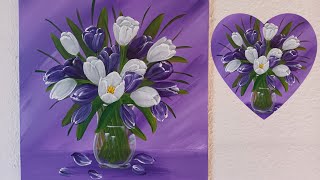 Tulpen Malen Acryl Lila Weiß in Glasvase Echtzeit - Tulips Acrylic Painting Purple White Glass Vase screenshot 2