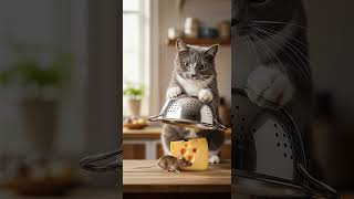 The kitten seems to be frozen#kitten #mouse #animals