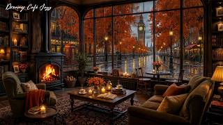 Dreamy Rainy Autumn Café on London Street ☕ Soft Jazz Music with Fireplace Glow for Calm Moments screenshot 5