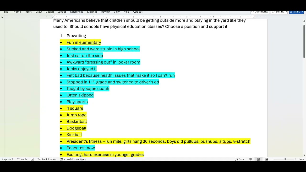 Writing Process -- Making an Outline