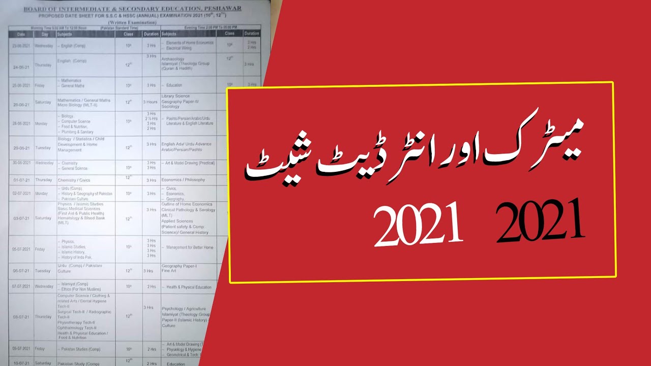 Matric & Inter Exams Date Sheet New 2021 - Matric & Inter Exams Dates 2021 - Matric/ Inter Exam News