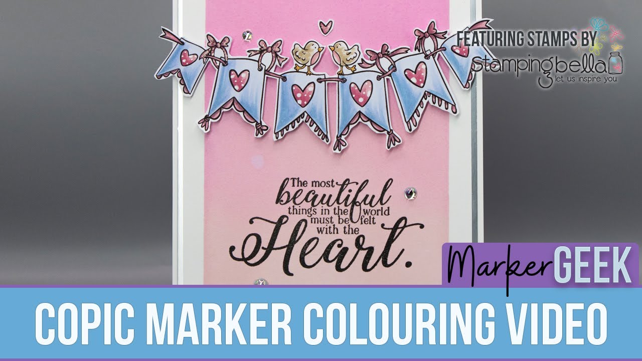 Copic Marker Colouring Stamping Bella Lovely Banner rubber stamp - YouTube
