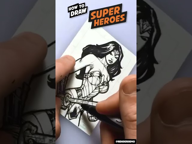 Amazing Wonder Woman Drawing on Post It.