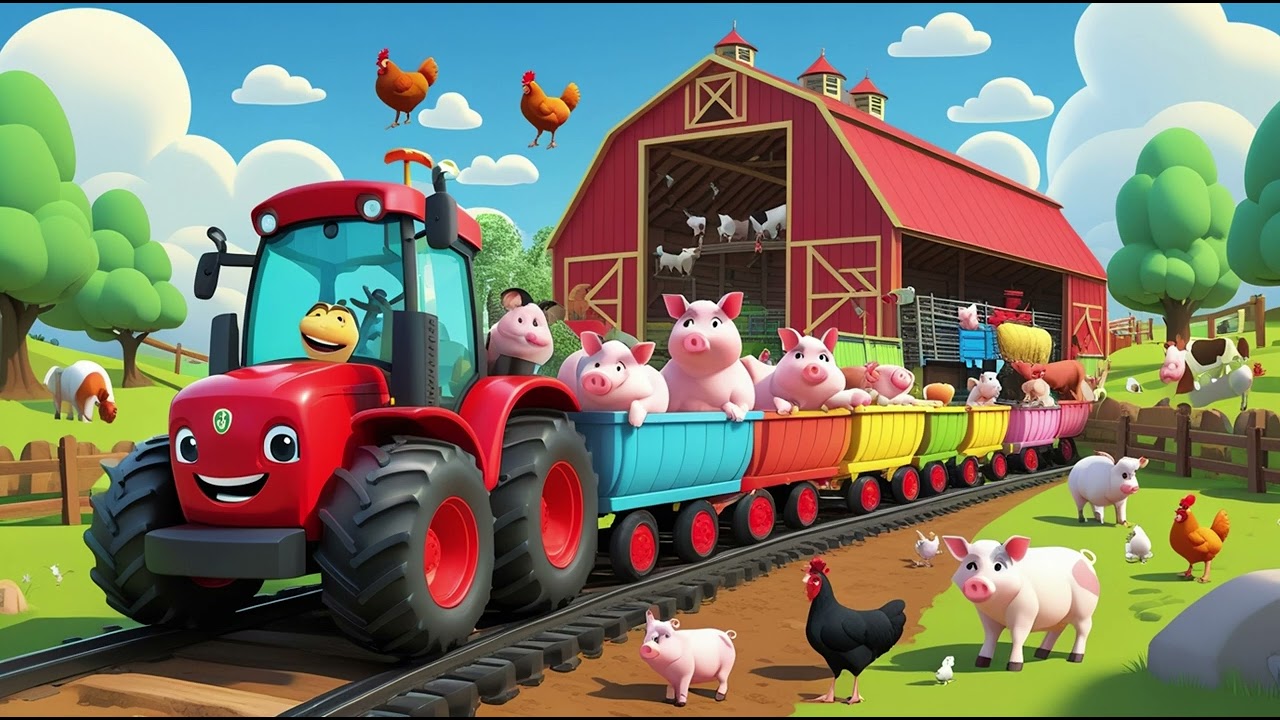 🚜🚂 Tractor Train Visits the Busy Barn | Farm Adventure Song for Kids 🐑🌾🎵
