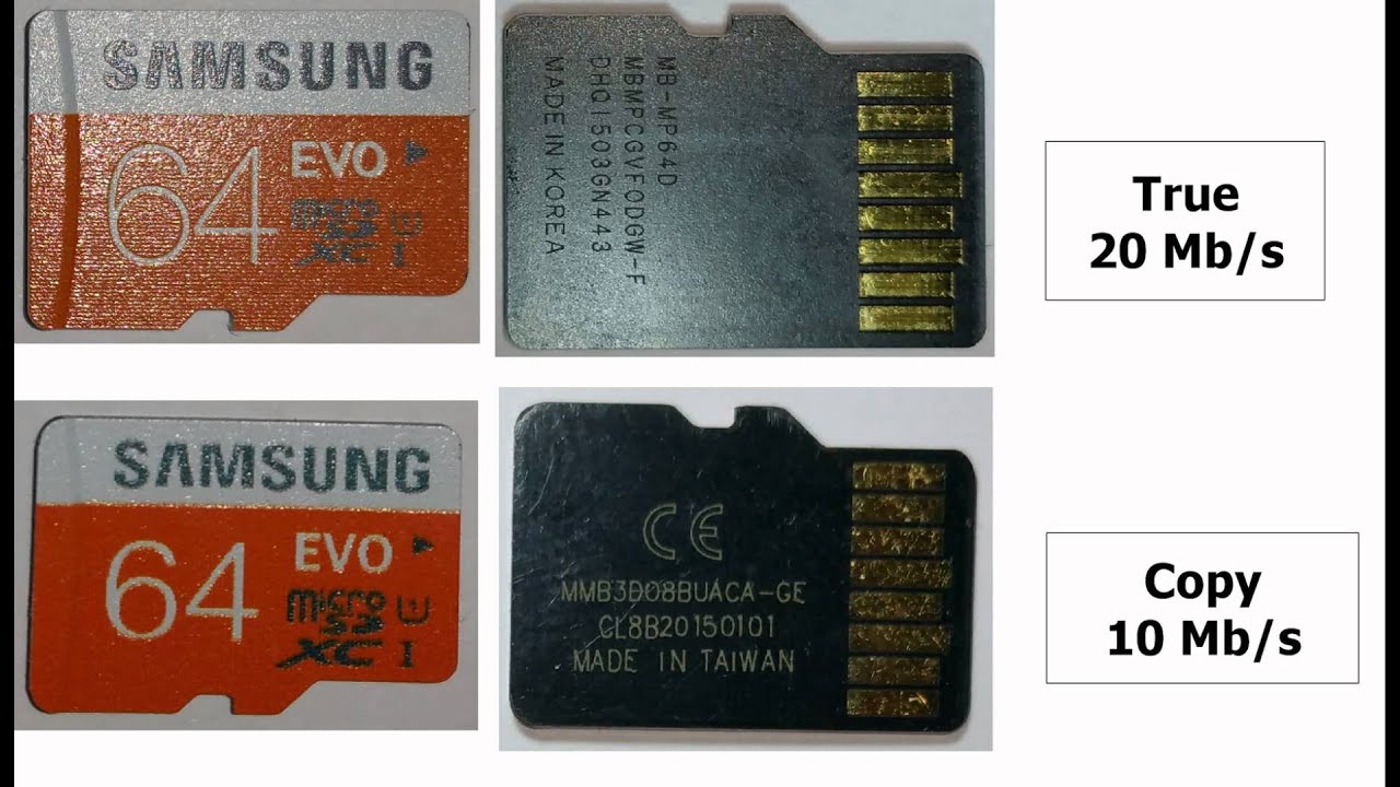 Fake vs real card micro sd Samsug YouTube