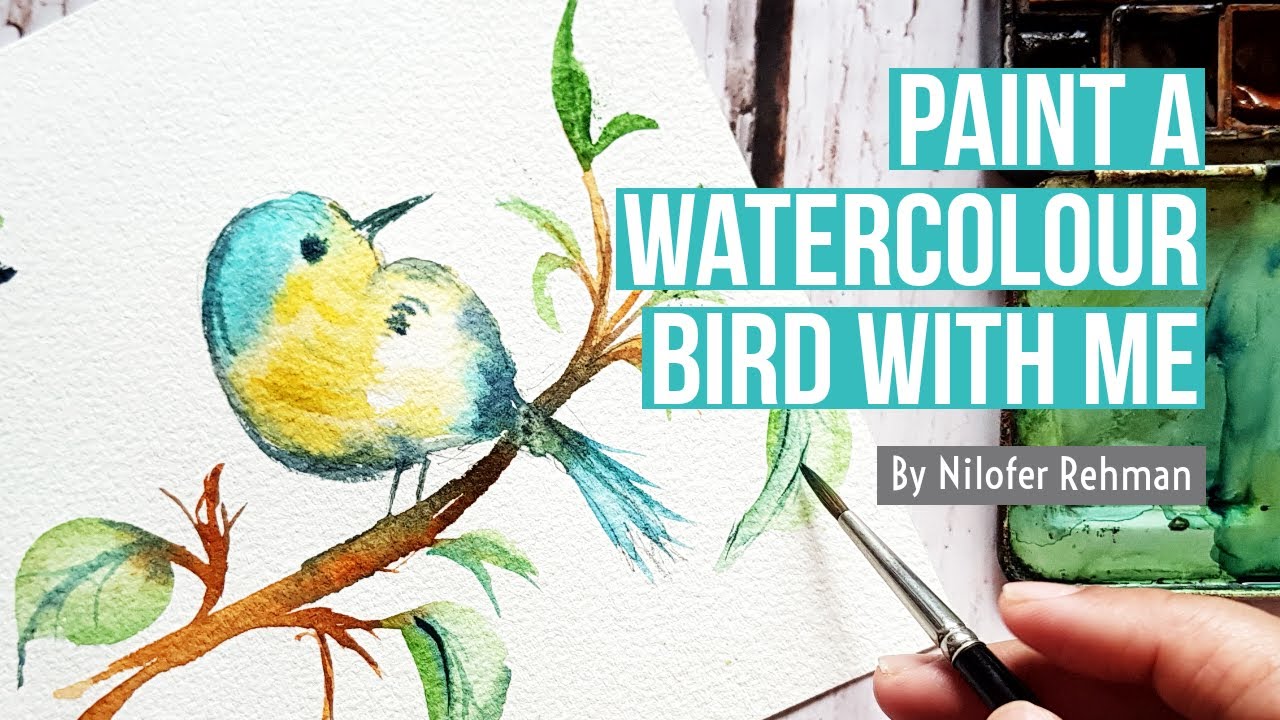 Watercolor bird painting on panel with watercolor ground – Soila Art