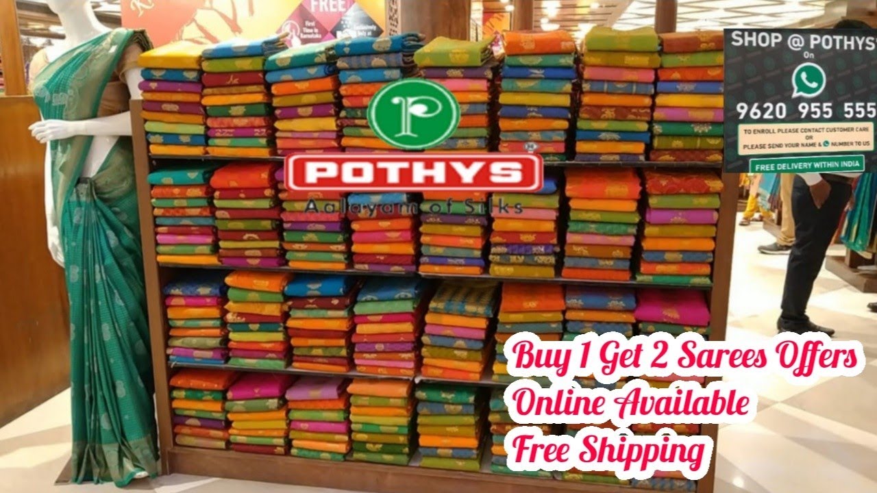Pothys Bangalore Shopping/Festival Silk Sarees Offers Buy1 Get2 Sales