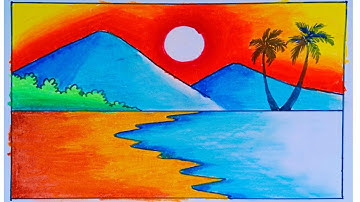 Mountain drawing easy /Easy Sunset Scenery Drawing/How to Draw Beautiful Sunset/Landscape drawing 